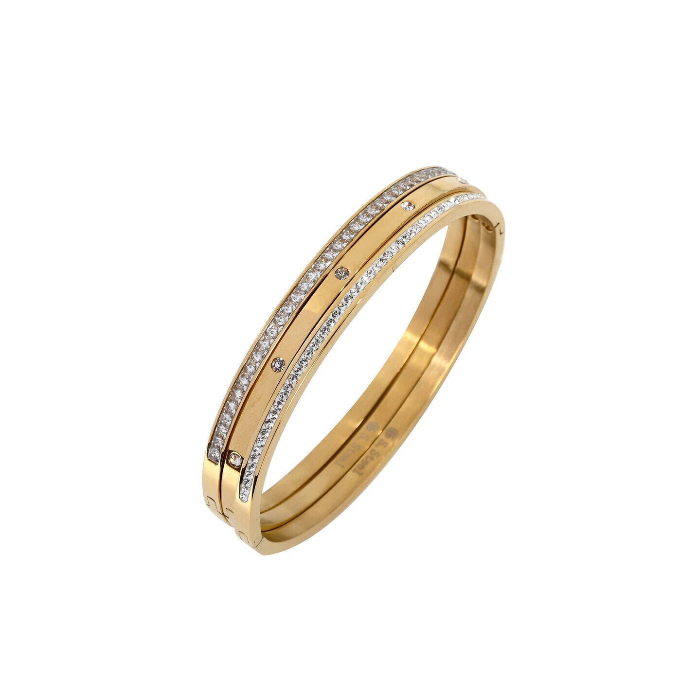 Ensemble bracelet rigide acier brillant