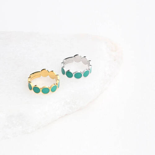 Bague réglable acier rond vert ARGENTE