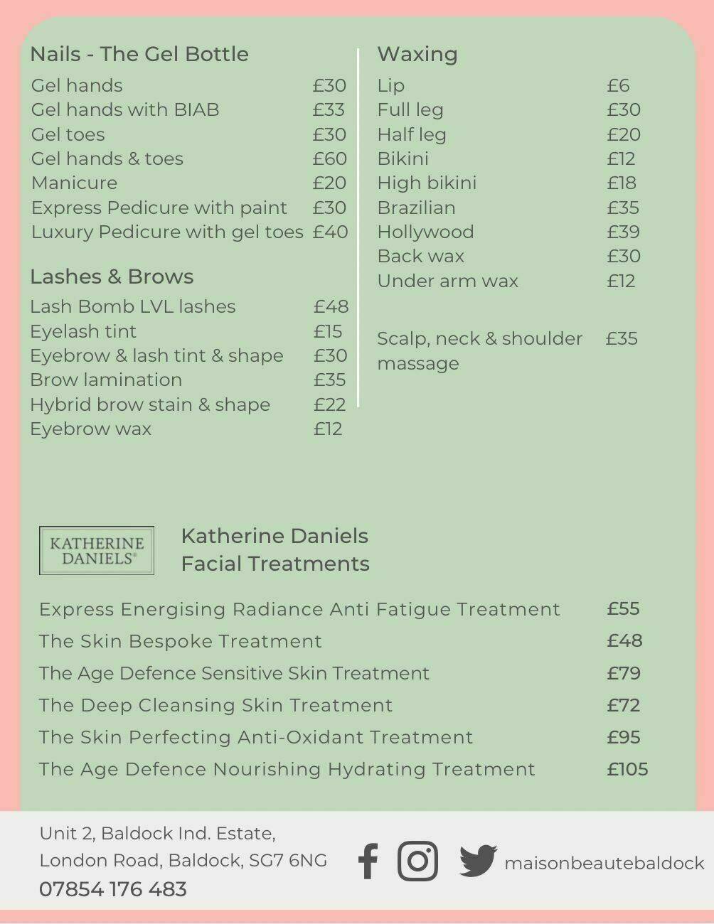 Price list (as of October 24) 