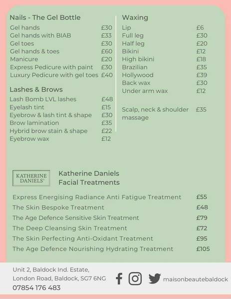 Price list (as of October 24) 