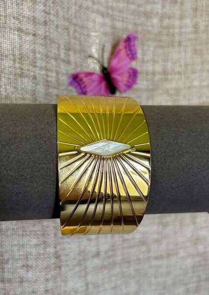 Bracelet rigide acier losange avec nacre
