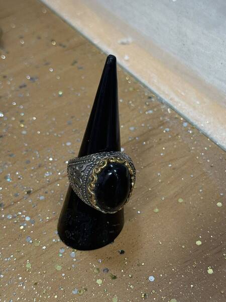 Bague acier perle noire 