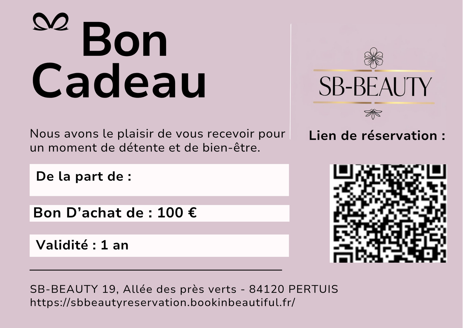 Bon d'achat d'un montant de :