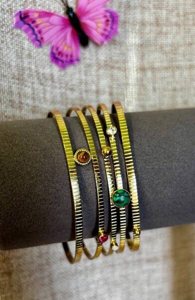 Bracelet rigide acier cerceaux avec pierre naturelles
