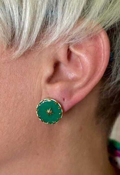 Boucles d\'oreilles en acier Étoile rond en pierre naturelle