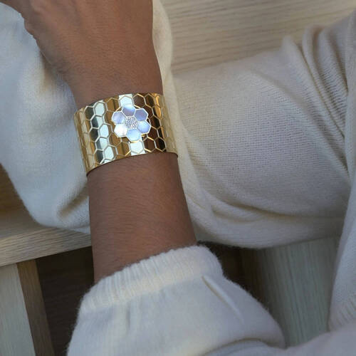 Bracelet rigide acier with fleur 