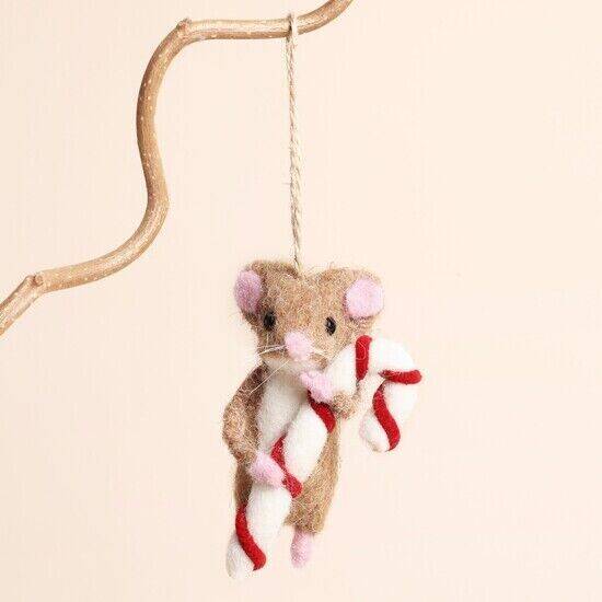 Candy cane felt mouse decoration