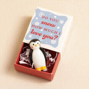 Tiny matchbox ceramic penguin