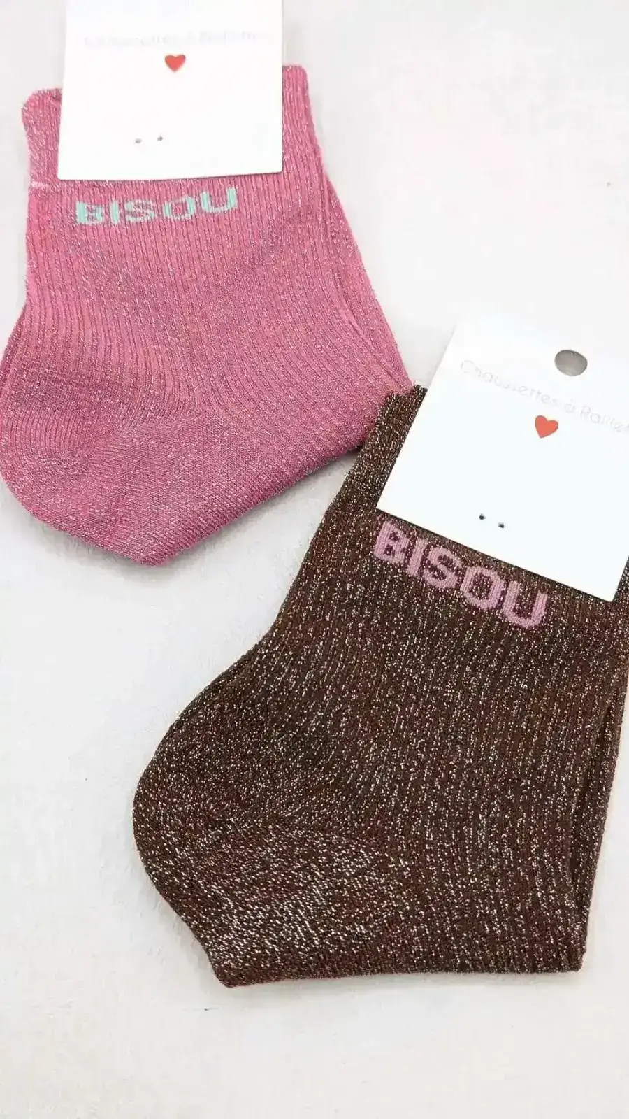 Chaussettes à Paillettes Bisou Rose ou Caramel