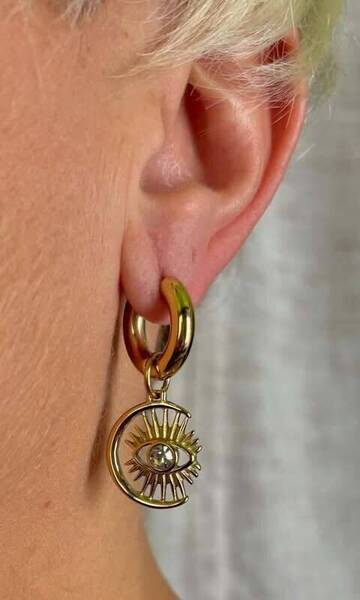 Boucles d\'oreilles lune et oeil en acier 