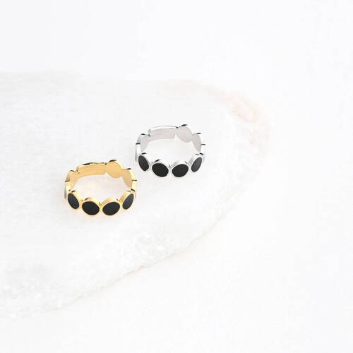 Bague réglable acier rond noir argenté