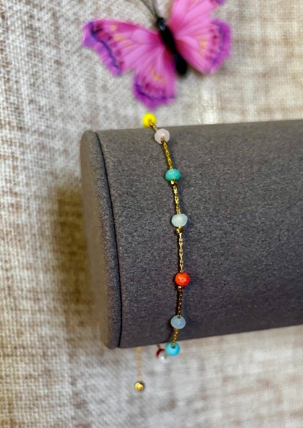 Bracelet réglable acier pierres coloré