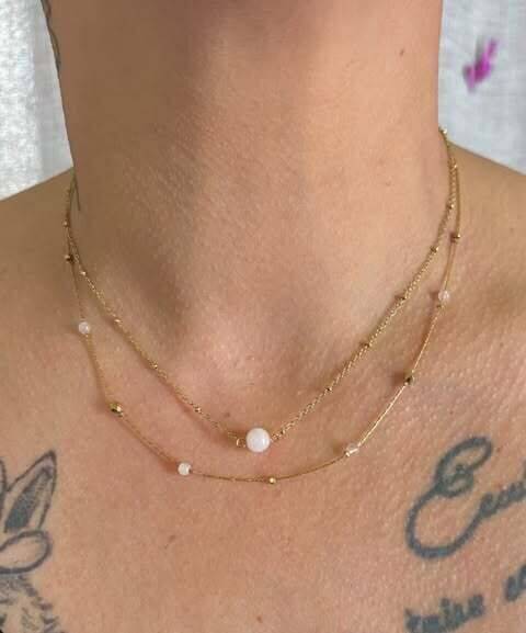 Collier en acier double en quartz rose