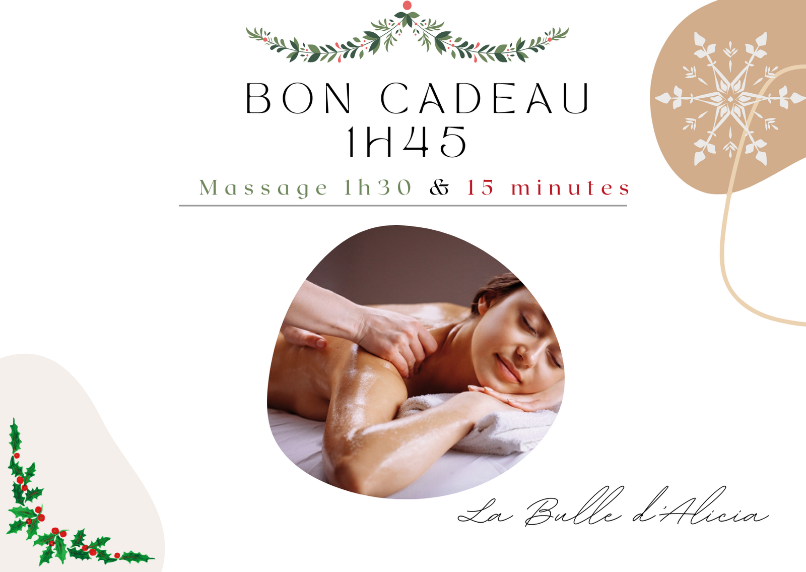 Bon cadeau - Massage d'1h30 + 15mn massage crânien ou visage 