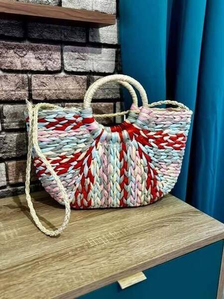 Sac raphia demi-lune multicolore