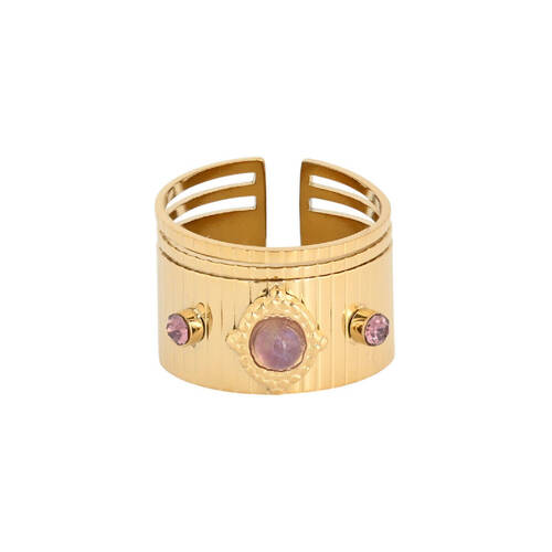 Bague réglable acier large pierre Améthyste