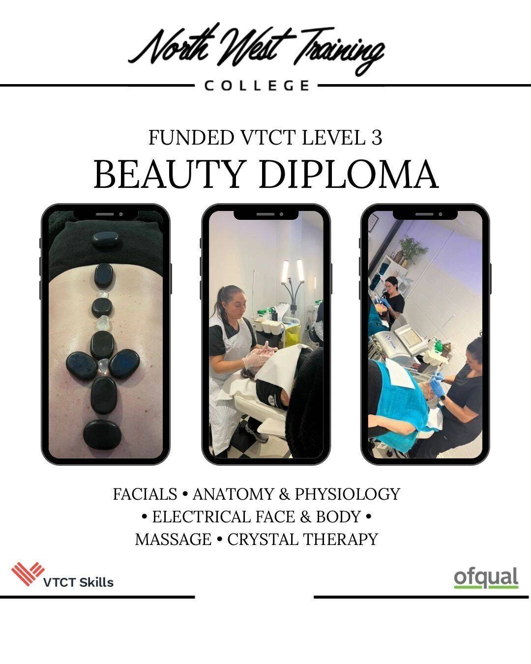 FUNDED VTCT Level 3 Beauty A&P/Facial/body electrical /massage 