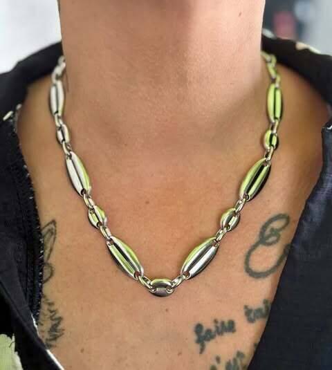 Collier en acier argenté liens long