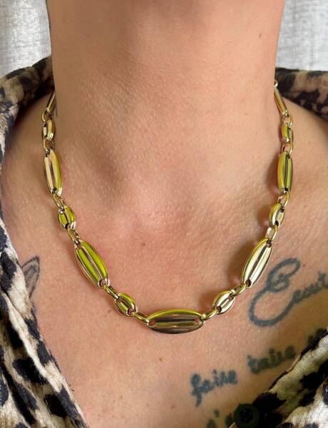 Collier en acier doré liens long 