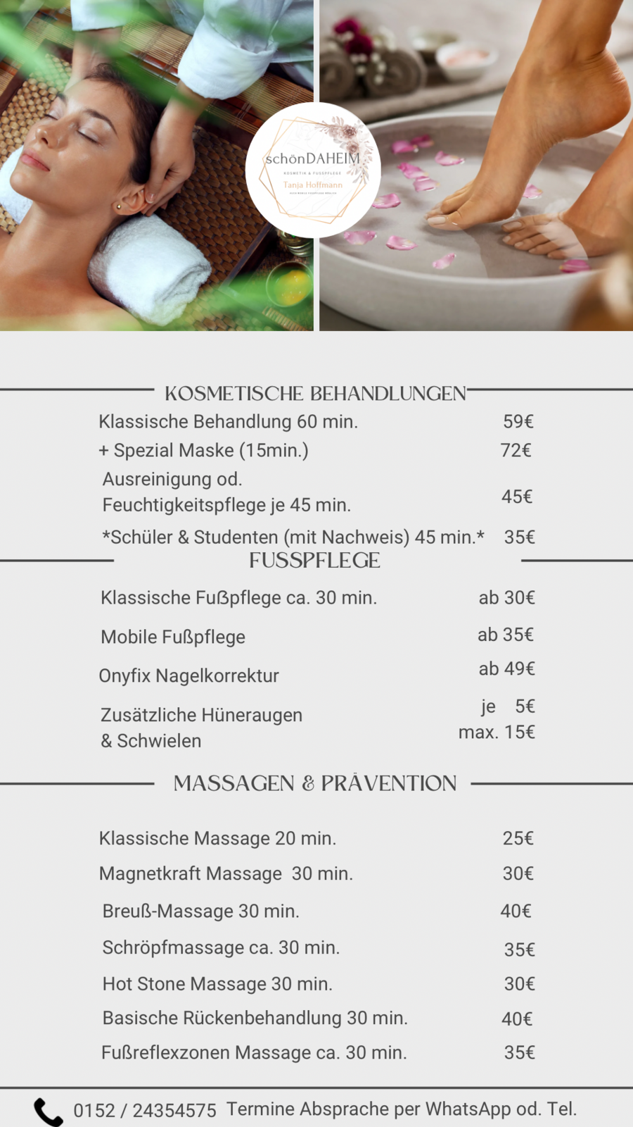 Klassische Kosmetik, Fußpflege & Massagen 