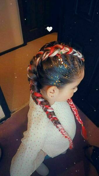 Season braids with added hair and glitter 